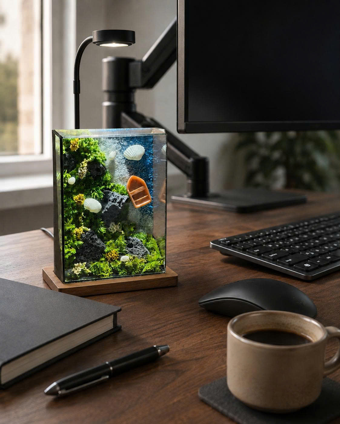 Coastal Moss Art | Desk Decor & Gift | Black Glass Frame