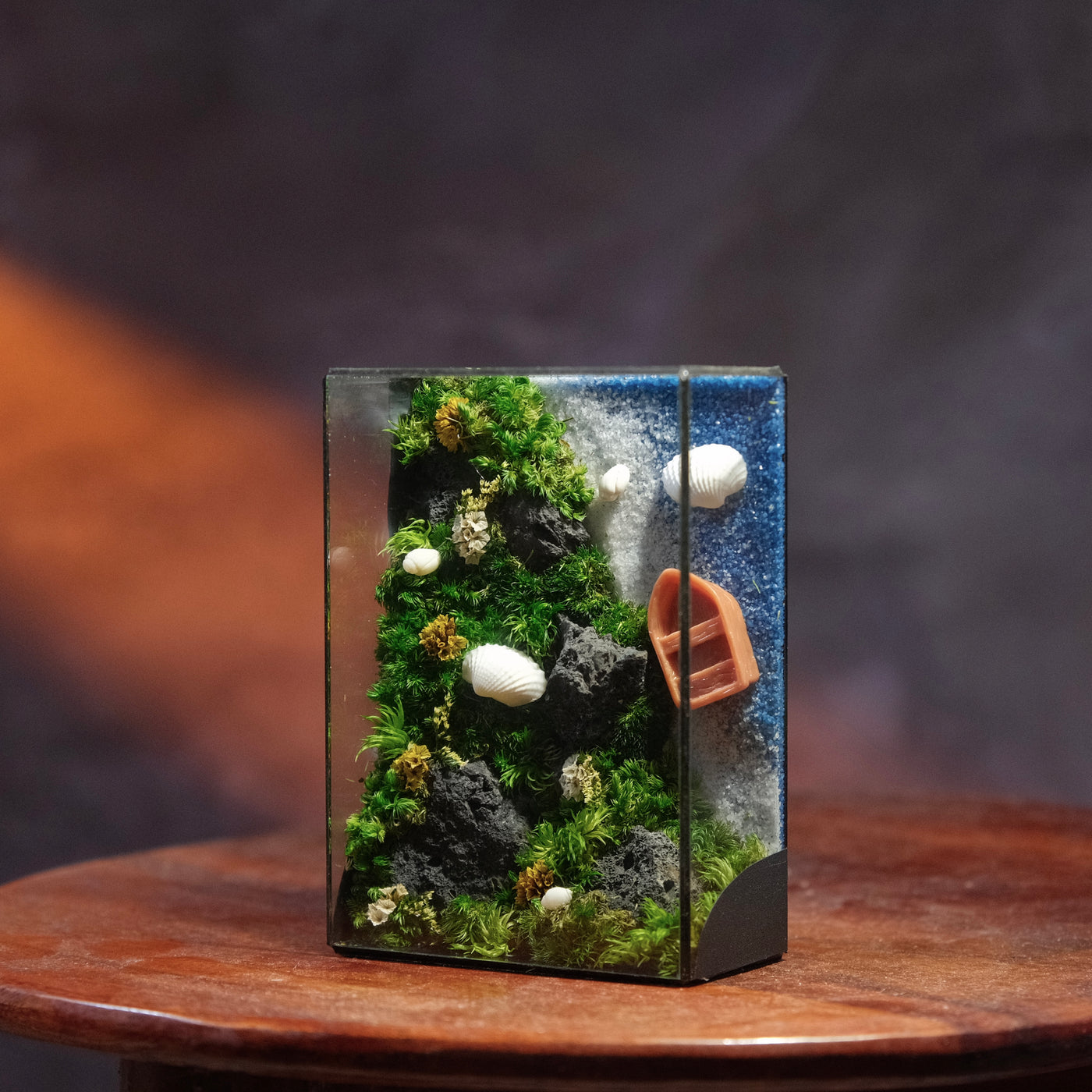 Coastal Moss Art | Desk Decor & Gift | Black Glass Frame