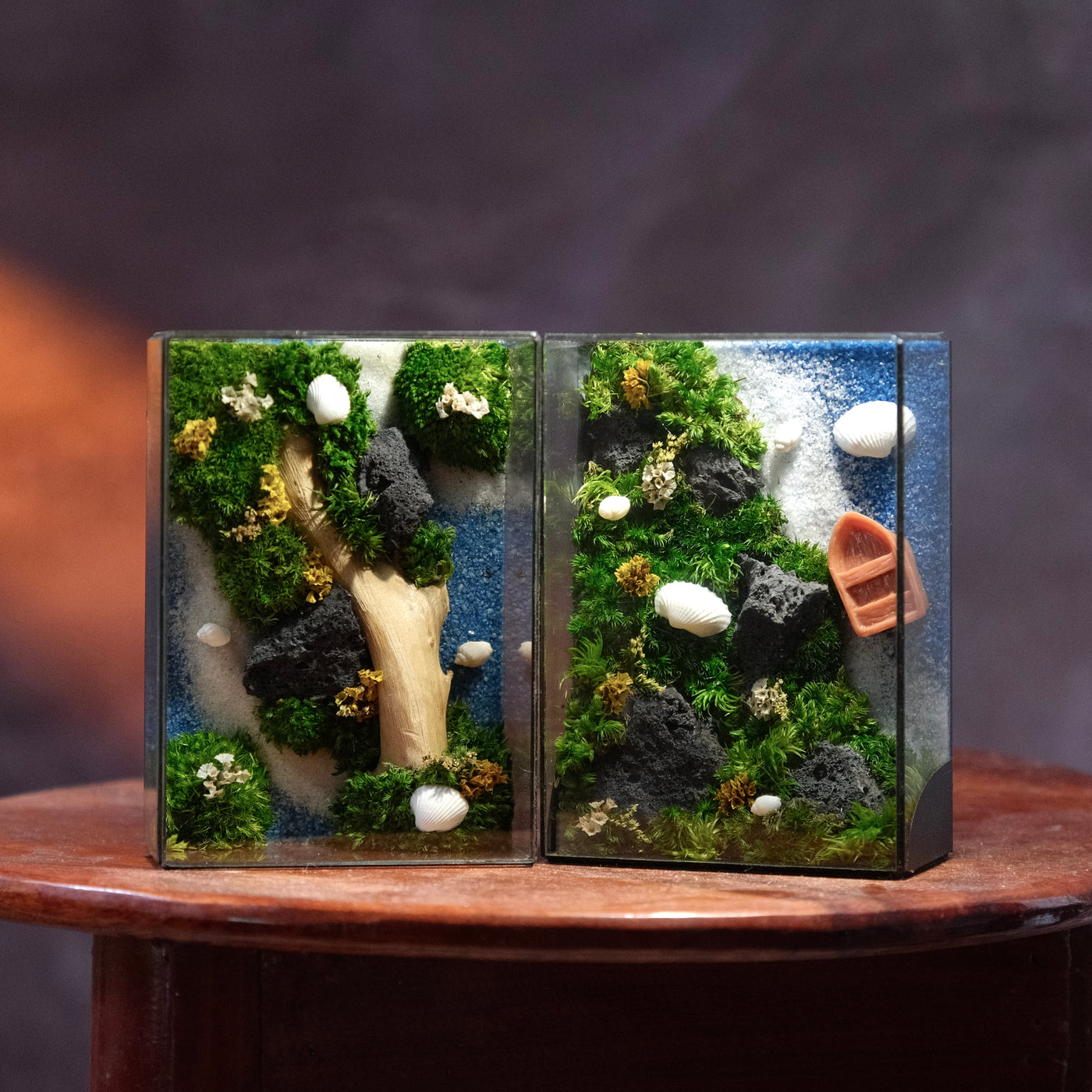 Forest Stream Moss Art | Desk Decor & Gift | Black Glass Frame