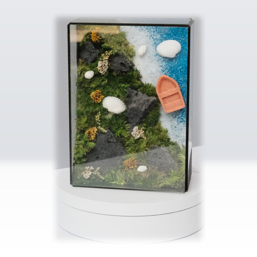 Coastal Moss Art | Desk Decor & Gift | Black Glass Frame
