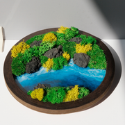 Round Moss Wall Art – Resin River & Preserved Moss | Walnut Wood Circle Frame