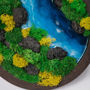 Round Moss Wall Art – Resin River & Preserved Moss | Walnut Wood Circle Frame