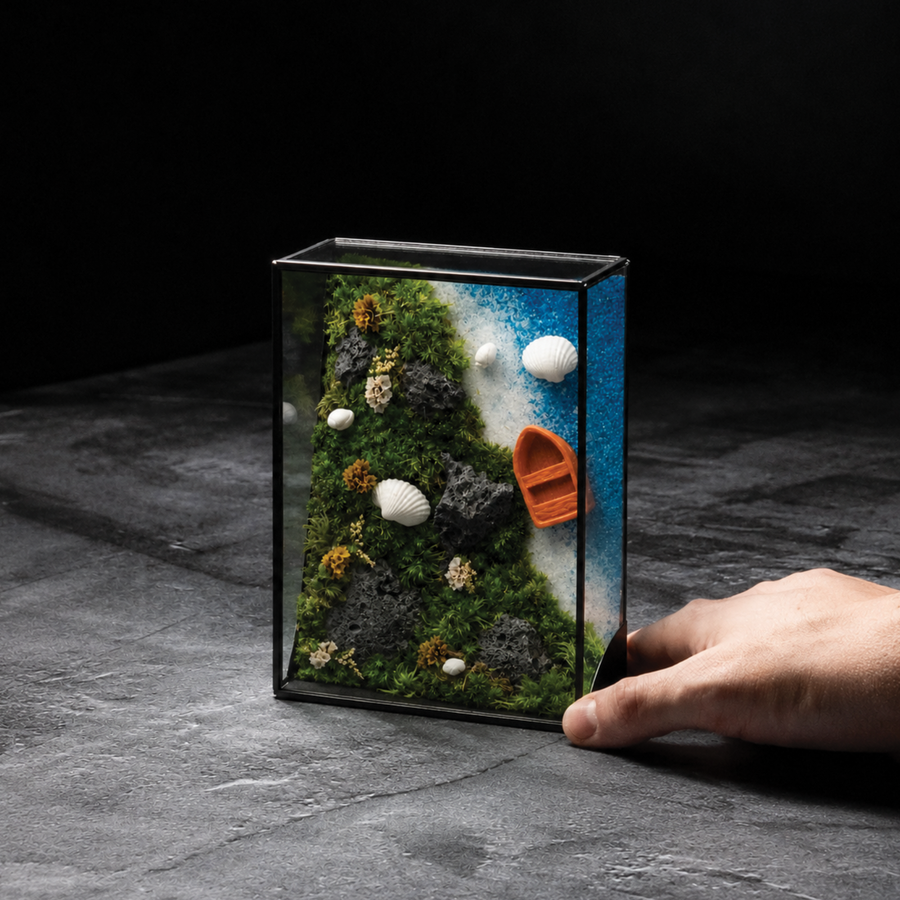 Coastal Moss Art | Desk Decor & Gift | Black Glass Frame