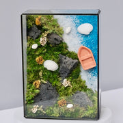 Coastal Moss Wall Art – Preserved Moss & Ocean Scene | Black Glass Frame