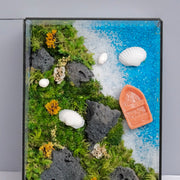 Coastal Moss Wall Art – Preserved Moss & Ocean Scene | Black Glass Frame