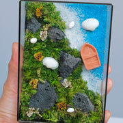 Coastal Moss Wall Art – Preserved Moss & Ocean Scene | Black Glass Frame