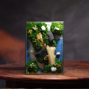 Forest Stream Moss Art | Desk Decor & Gift | Black Glass Frame