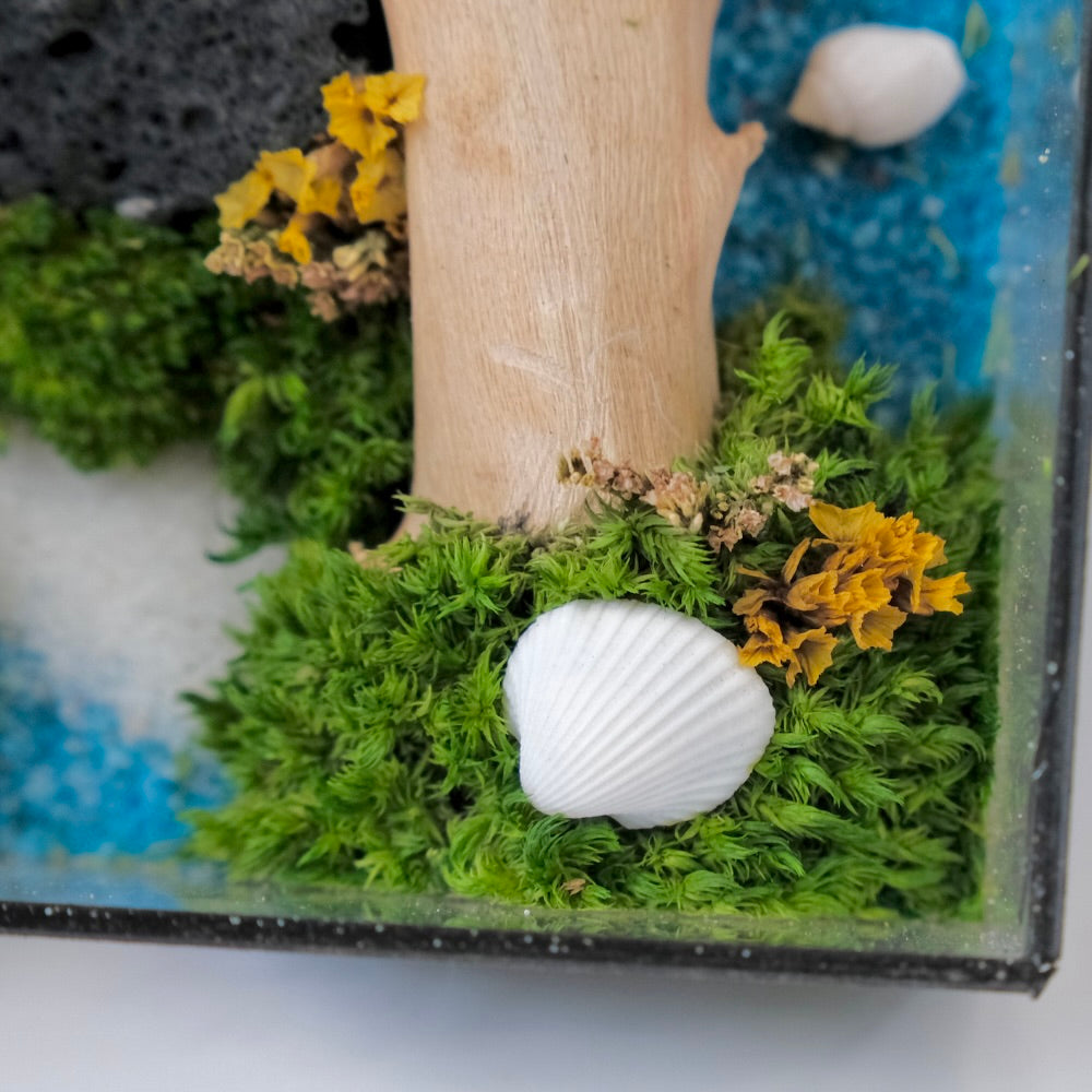 Forest Stream Moss Art | Desk Decor & Gift | Black Glass Frame