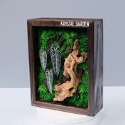 Signature Moss Wall Art – Dark Forest & Driftwood | Branded Wood Frame | Krystal Garden