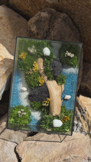 Forest Stream Moss Art | Desk Decor & Gift | Black Glass Frame